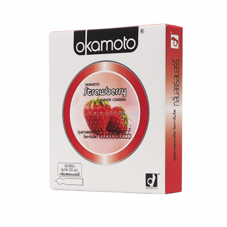 ถุงยางอนามัย โอกาโมโต้ สตรอว์เบอร์รี่ (ลิขสิทธิ์ไทย) Okamoto Strawberry (กลิ่นสตอเบอรี่)