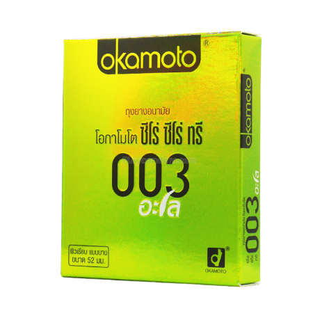 ถุงยางอนามัย โอกาโมโต้ 0.03 อโล (ลิขสิทธิ์ไทย) Okamoto 003 Aloe (แบบบาง, เจลสูตรน้ำว่านหางจระเข้)