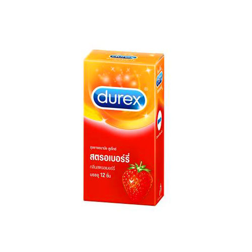 ถุงยางอนามัยดูเร็กซ์ สตรอเบอร์รี่ Durex Strawberry Box of 12 : กล่องใหญ่ 12 ชิ้น (กลิ่นผลไม้หอม) (กลิ่นสตอเบอรี่) (XCDU116)